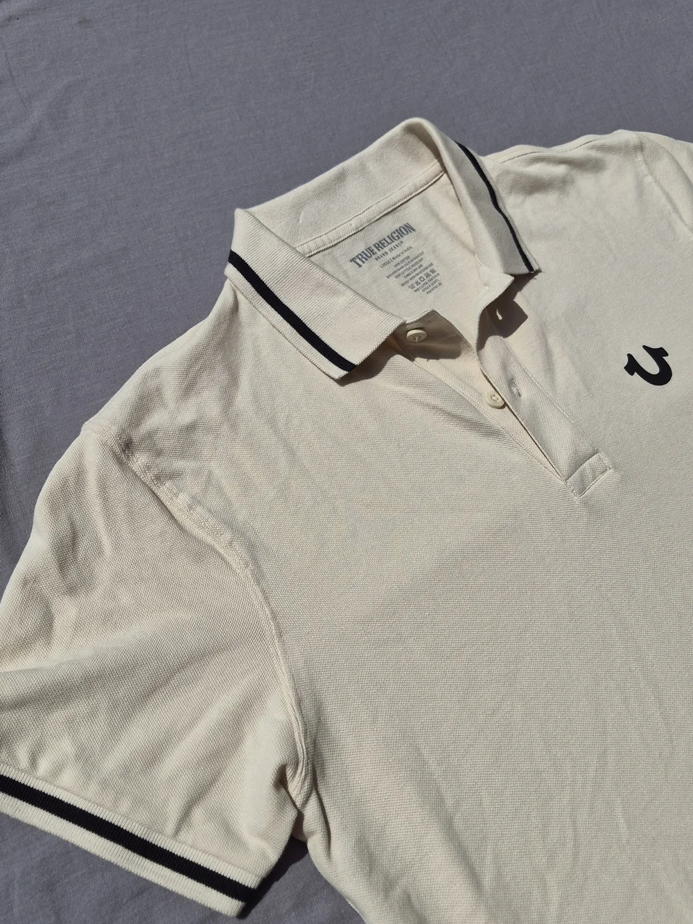 True Religion Men’s Cream Polo with Black Trim Size Large MSRP 69.99